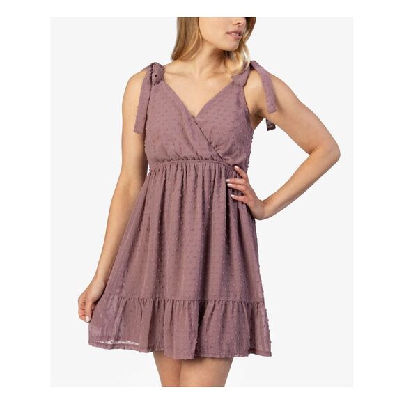 SPEECHLESS Womens Tie-shoulder Chiffon Sleeveless Short Party Baby Doll Dress - Picture 3 of 4